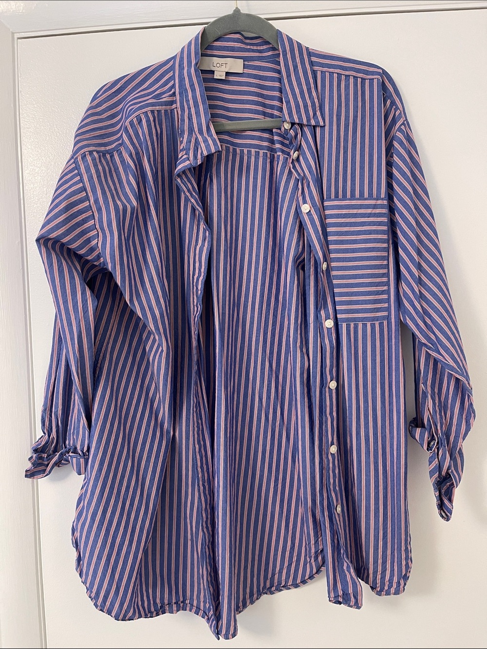 LOFT Women’s Blue & Pink Striped Button-Down Shirt